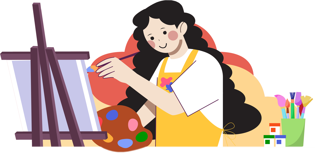 Young artist painting at an easel